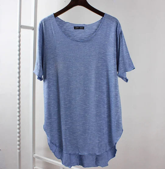 Women Bamboo T-shirt Round Neck Solid Color Summer Tshirt Girl Cooling Short-sleeved Floral Casual Ouc365a