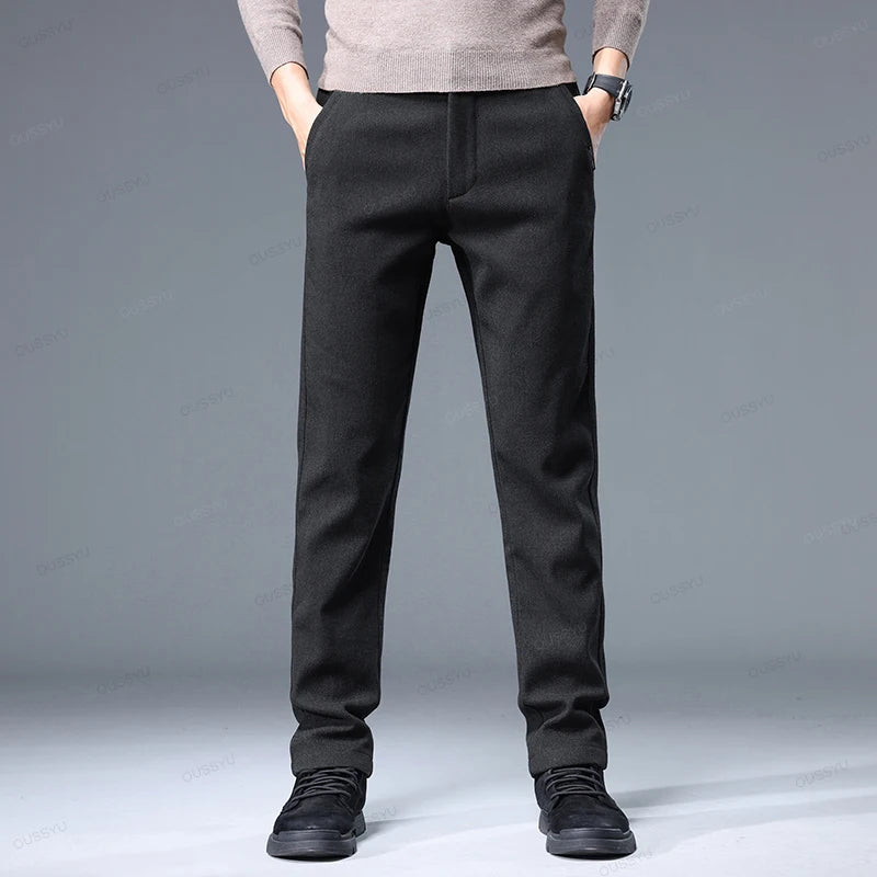 Brand Clothing High Quality Autumn Winter Men's Casual Pants Business Fashion Stretch Thick Cotton Bamboo Fiber Trousers Male