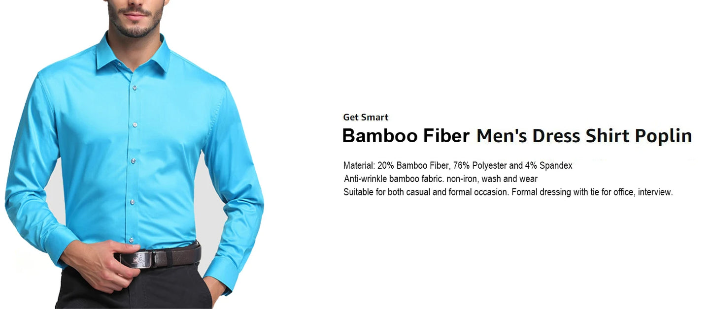 Fashion Bamboo Fiber Mens Long Sleeve Dress Shirts High Quality Non-iron Business Formal Shirt Brand Handsome Man Clothing