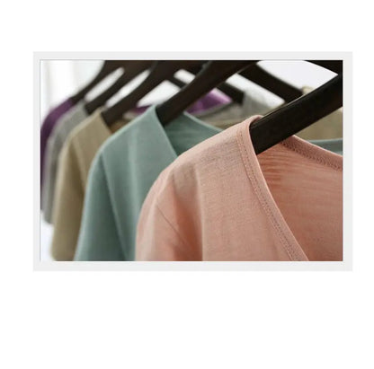 Women Bamboo  T-shirt Round Neck Solid Color Summer Tshirt Girl Cooling Short-sleeved Floral Casual Ouc365a