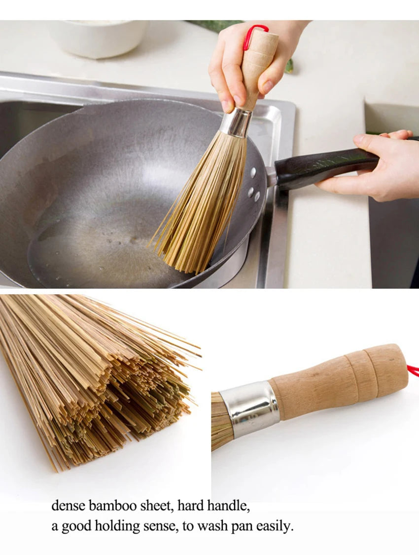 Bamboo Wok Brush, Large Pot Brush Wash Pot Brush Kitchen Cleaning Brush Restaurant Natural Bamboo Brush Hotel Supplies