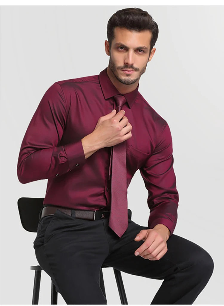 Fashion Bamboo Fiber Mens Long Sleeve Dress Shirts High Quality Non-iron Business Formal Shirt Brand Handsome Man Clothing