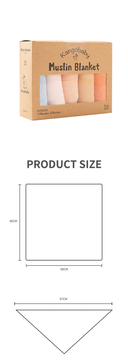 Kangobaby #My Soft Life# New 5pcs Pack Multi-Functional Bamboo Cotton Newborn Muslin Bib Antibacterial Baby Burp Cloth Set