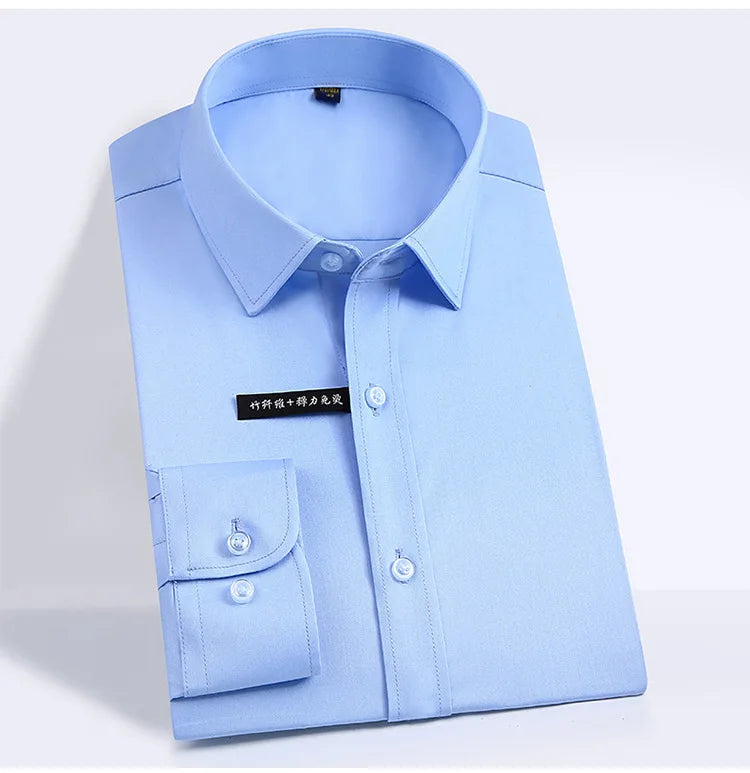 Fashion Bamboo Fiber Mens Long Sleeve Dress Shirts High Quality Non-iron Business Formal Shirt Brand Handsome Man Clothing