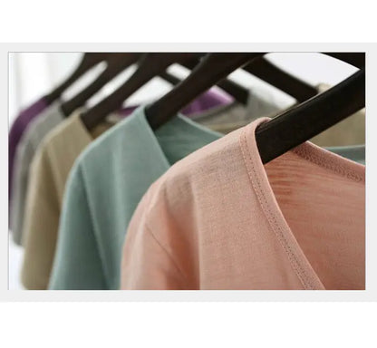 Women Bamboo  T-shirt Round Neck Solid Color Summer Tshirt Girl Cooling Short-sleeved Floral Casual Ouc365a