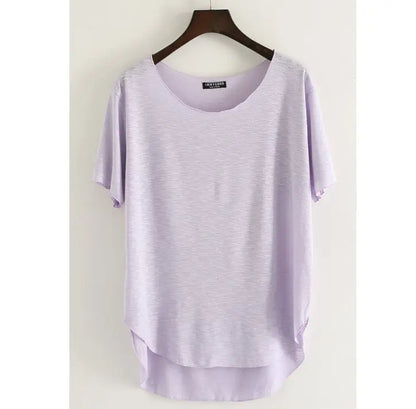 Women Bamboo  T-shirt Round Neck Solid Color Summer Tshirt Girl Cooling Short-sleeved Floral Casual Ouc365a