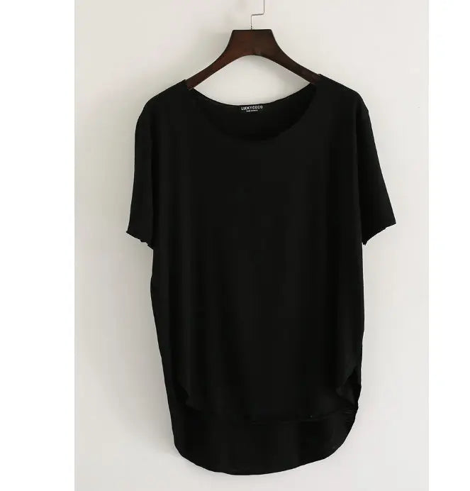 Women Bamboo  T-shirt Round Neck Solid Color Summer Tshirt Girl Cooling Short-sleeved Floral Casual Ouc365a