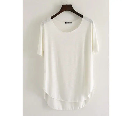 Women Bamboo  T-shirt Round Neck Solid Color Summer Tshirt Girl Cooling Short-sleeved Floral Casual Ouc365a