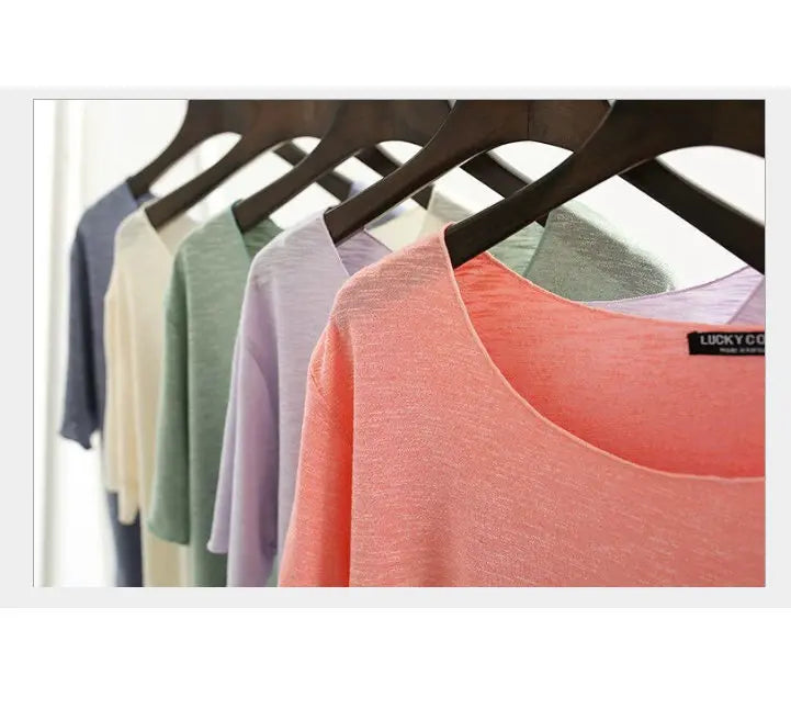 Women Bamboo  T-shirt Round Neck Solid Color Summer Tshirt Girl Cooling Short-sleeved Floral Casual Ouc365a