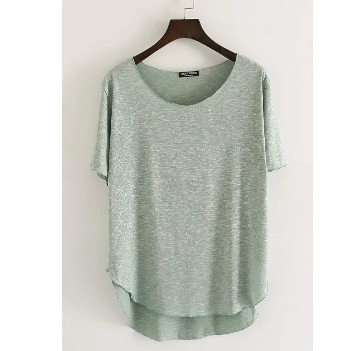 Women Bamboo  T-shirt Round Neck Solid Color Summer Tshirt Girl Cooling Short-sleeved Floral Casual Ouc365a