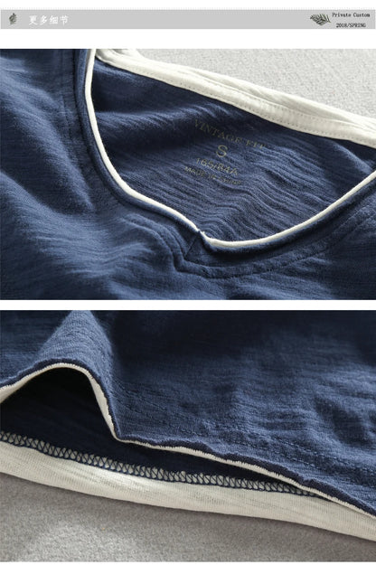 Men Spring Autumn Fashion Brand China Style Bamboo Cotton Fake Two Pieces V-neck Long Sleeve T-shirt Male Casual Thin Tee Tshirt