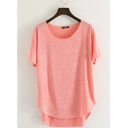 Women Bamboo  T-shirt Round Neck Solid Color Summer Tshirt Girl Cooling Short-sleeved Floral Casual Ouc365a