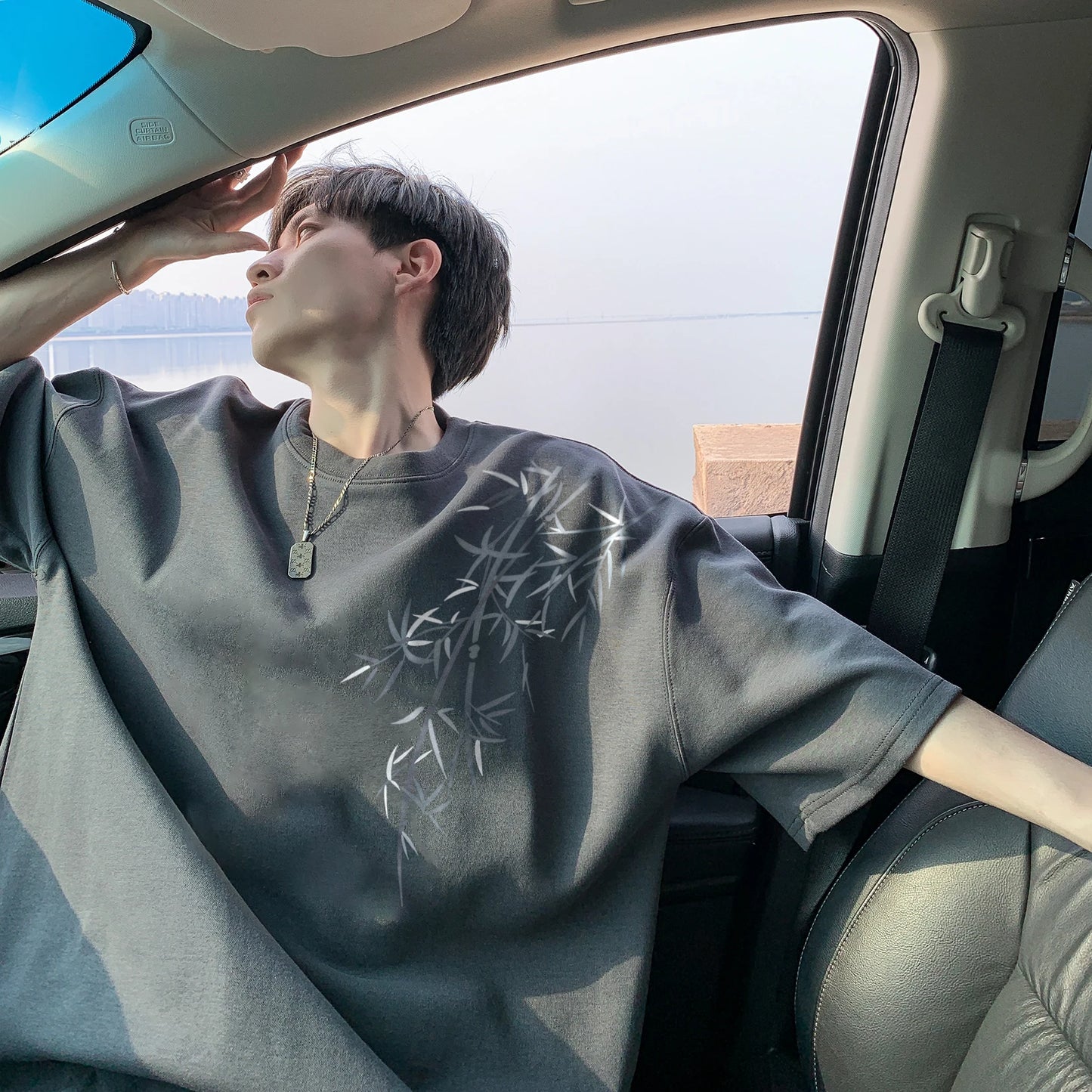 Men's Oversized Bamboo T-shirt Loose Printed Tops Cotton Tshirts Breathable Casual Short Sleeve Tees Streetwear Men Clothing