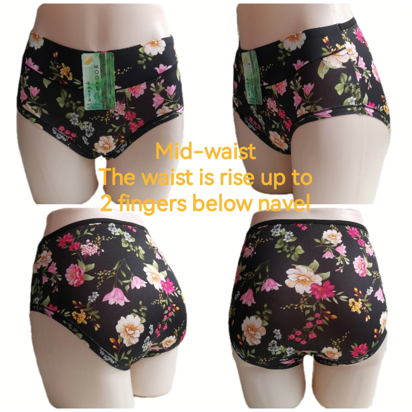 Bamboo Fiber Panties,Plus Sizes Underwear Panties,Women's Panties With Floral Pattern,Mid-waist Women's Briefs,Large Panty Woman