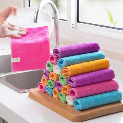 Bamboo Fiber Towel Kitchen Efficient  Anti-grease Cleaning Cloth Household Wiping Rag  Household Cleaning Tools Six Colors