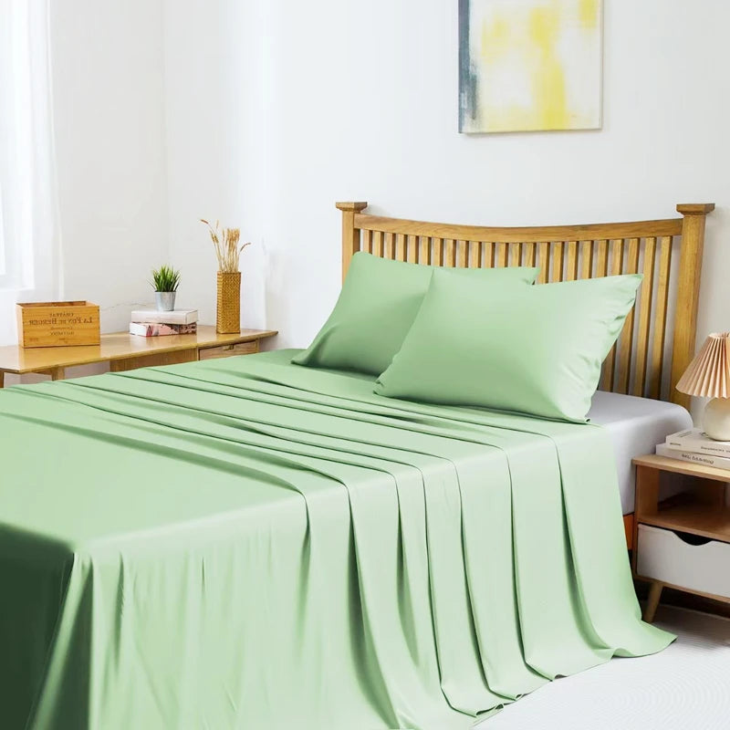100% Bamboo Fibre Bedsheet Twin Queen King Size Flat Sheet Summer Solid Color Antibacterial Cooling Single And Double Bed Linens