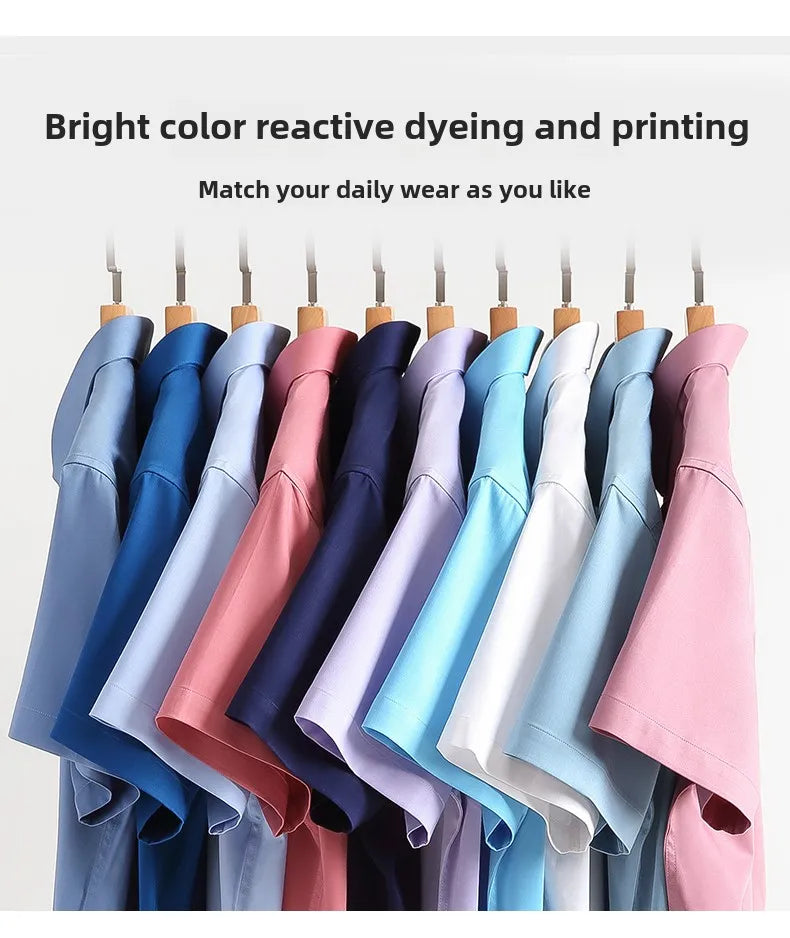 Bamboo Fiber Men Short Stretch Solid Dress Shirts Regular Fit Formal Business Social Camisas Short Sleeve Bamboo Fiber