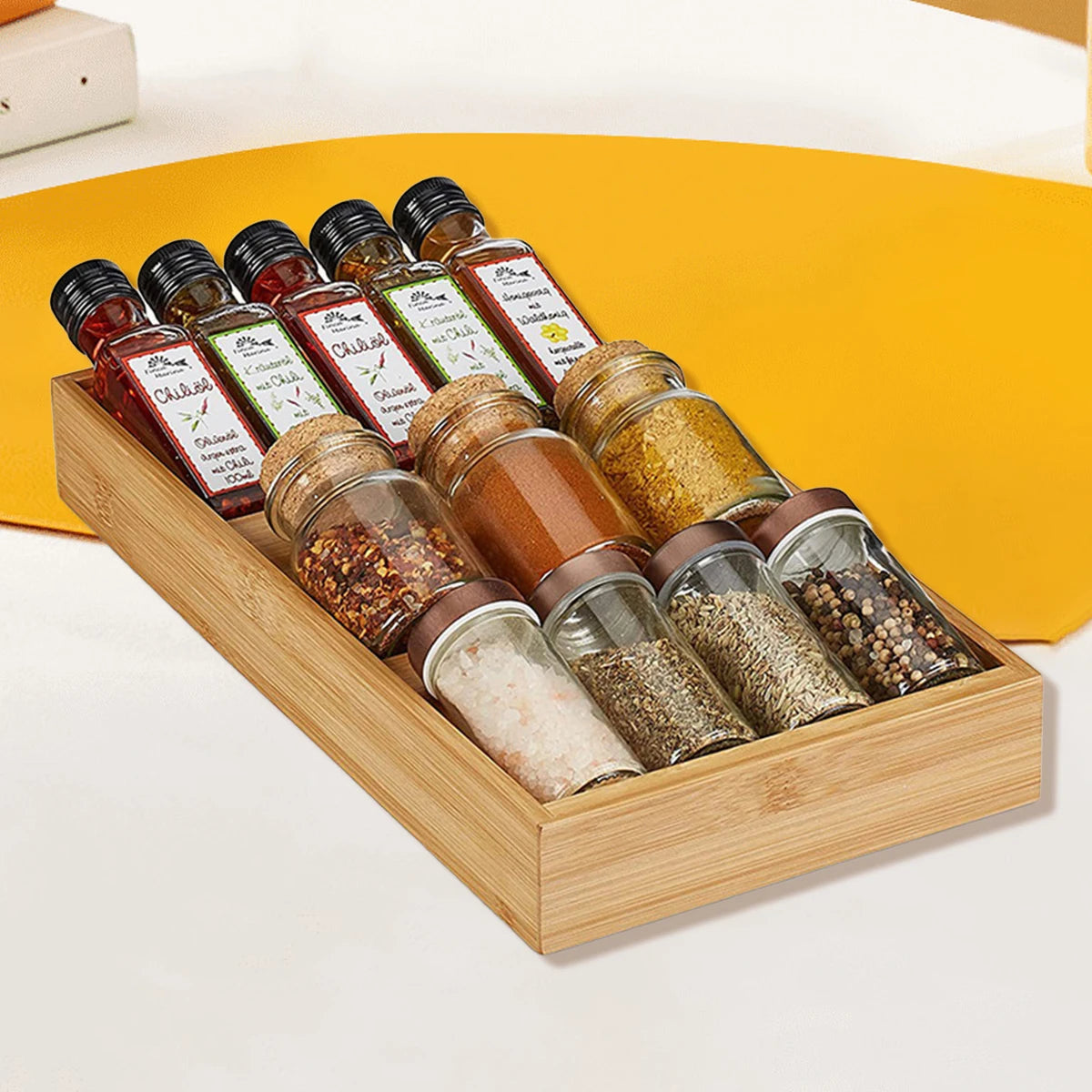 Bamboo Drawer Spice Rack,Countertop 3 Tier Storage Rack For Kitchen Counter,Shelves, Kitchen Organizer And Storage