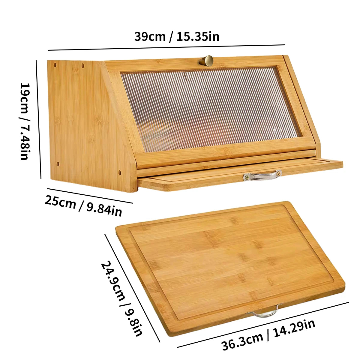 Bamboo Bread Box Cutting Board Combo, Large Capacity Kitchen Corner Organizer for Pantry Storage
