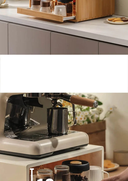 Bamboo Making Kitchen Storage Racks Coffee Machine Microwave Oven Household Pull Type Storage Rack Dustproof Cup Saucer Holders