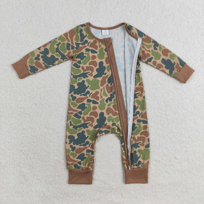 Wholesale Newborn Baby Boy Bamboo Camo Clothing Long Sleeves Zipper Jumpsuit Kids Children Toddler Spring Fall One-piece Romper
