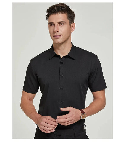 Bamboo Fiber Men Short Stretch Solid Dress Shirts Regular Fit Formal Business Social Camisas Short Sleeve Bamboo Fiber