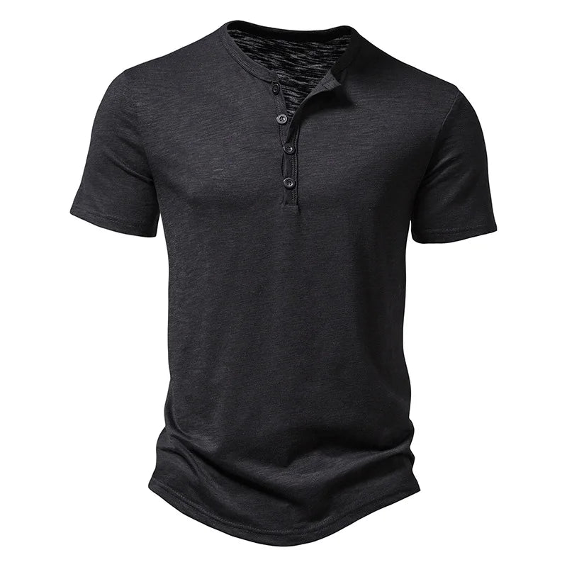 Bamboo Fiber T Shirt Men Casual High Quality Summer Short Sleeve Henley Neck Mens T Shirts Fashion Basic T-shirt Male