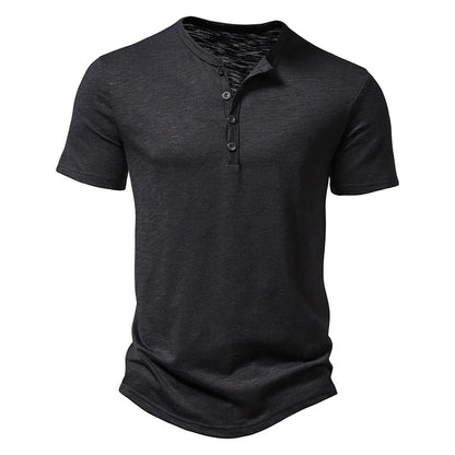 Bamboo Fiber T Shirt Men Casual High Quality Summer Short Sleeve Henley Neck Mens T Shirts Fashion Basic T-shirt Male