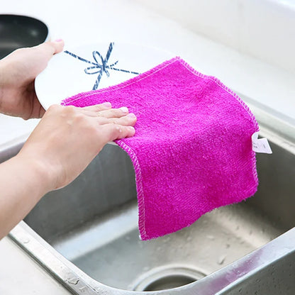 Bamboo Fiber Towel Kitchen Efficient  Anti-grease Cleaning Cloth Household Wiping Rag  Household Cleaning Tools Six Colors