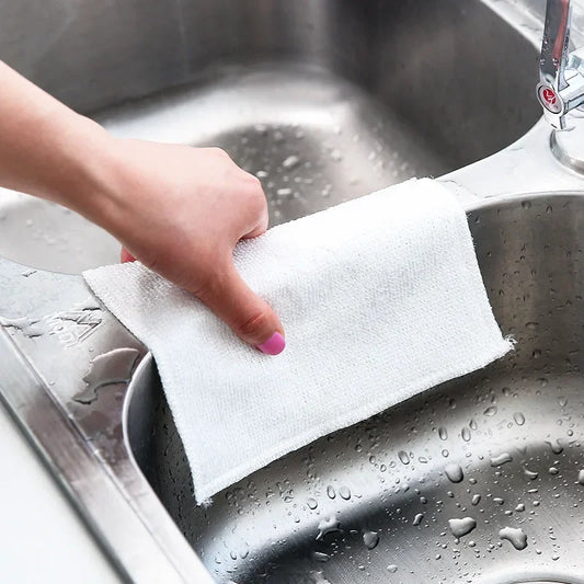 Bamboo Fiber Towel Kitchen Efficient  Anti-grease Cleaning Cloth Household Wiping Rag  Household Cleaning Tools Six Colors