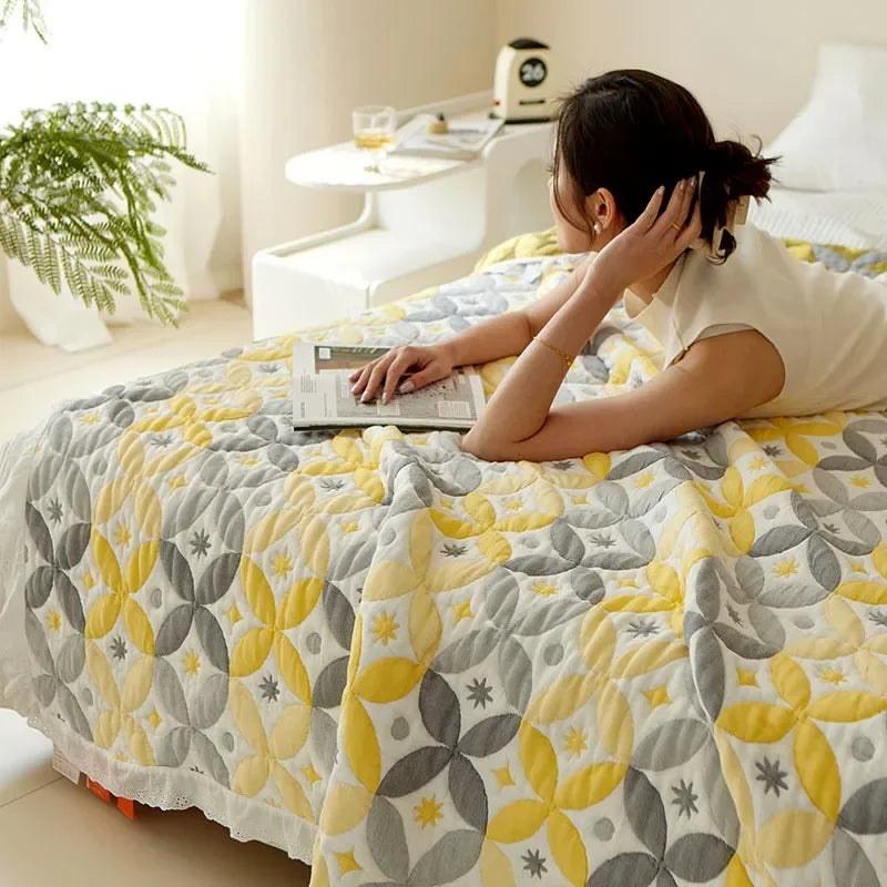 Bamboo fiber Puff blanket Jacquard bed plaid Stitch bed linen Antibacterial summer Blankets and bedspreads Home and decoration