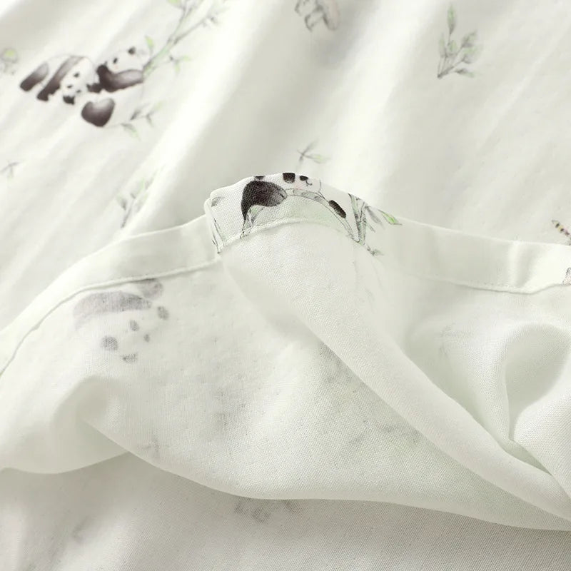 2025 Bamboo Cotton Gauze Pajamas Women's Chinese Retro Style Round Neck Loungewear Thin Nine-quarter Sleeve Loose Home Clothes