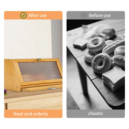 Bamboo Bread Box Cutting Board Combo, Large Capacity Kitchen Corner Organizer for Pantry Storage