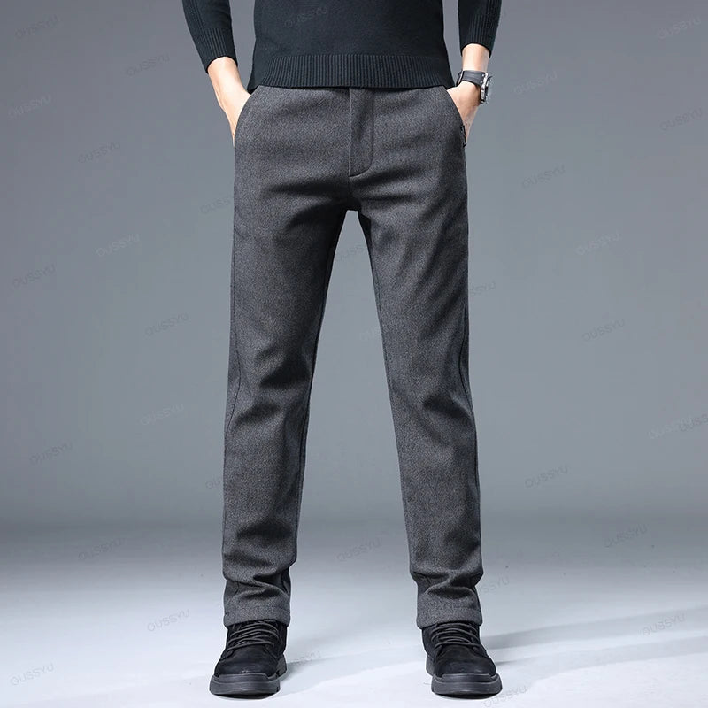 Brand Clothing High Quality Autumn Winter Men's Casual Pants Business Fashion Stretch Thick Cotton Bamboo Fiber Trousers Male