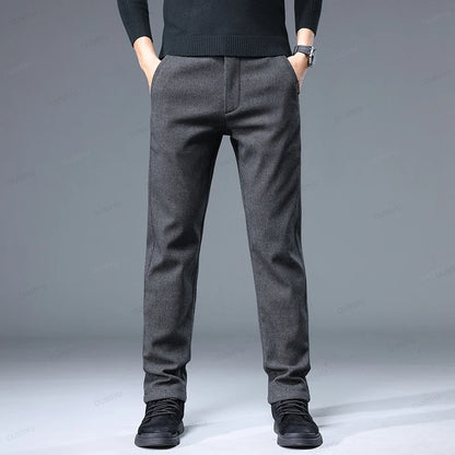 Brand Clothing High Quality Autumn Winter Men's Casual Pants Business Fashion Stretch Thick Cotton Bamboo Fiber Trousers Male