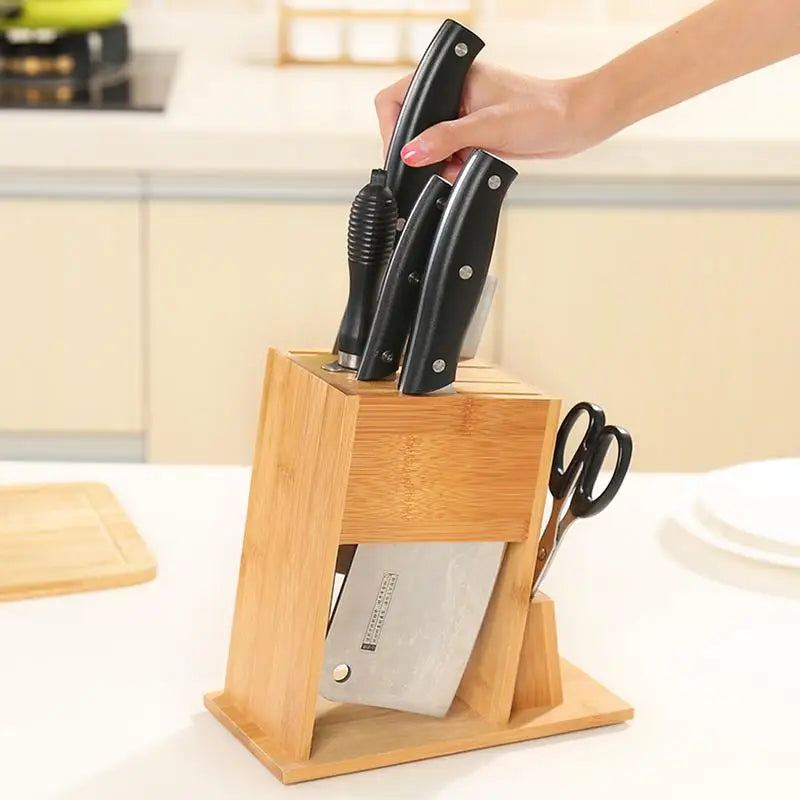 Bamboo Knife Block Stand for Kitchen Multifunctional Cutter Rack Holder multifunctional knife Storage rack for Kitchen Supplies