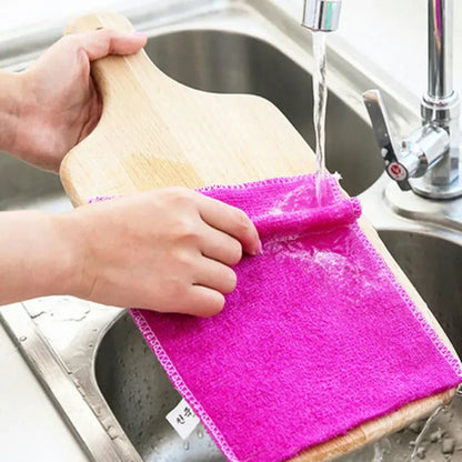 Bamboo Fiber Towel Kitchen Efficient  Anti-grease Cleaning Cloth Household Wiping Rag  Household Cleaning Tools Six Colors