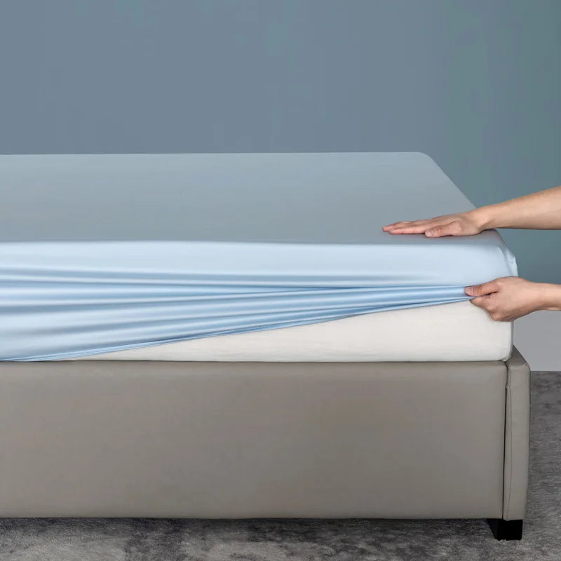 Organic Bamboo Bed Fitted Sheet Solid Color Silky Bed Cover Luxury Mattress Cover with Rubber Band Double Queen Size Customized