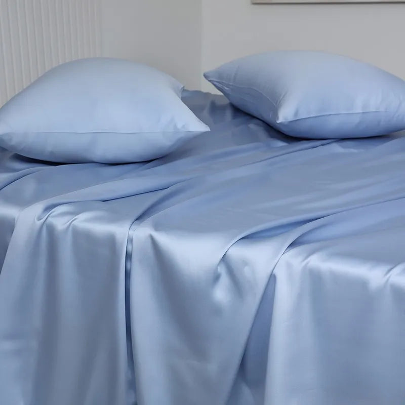 100%Organic Eucalyptus Plain Blue Flat Bed Sheets Lyocell Silky Soft Smooth Breathable Gentle to Skin Pillow shams