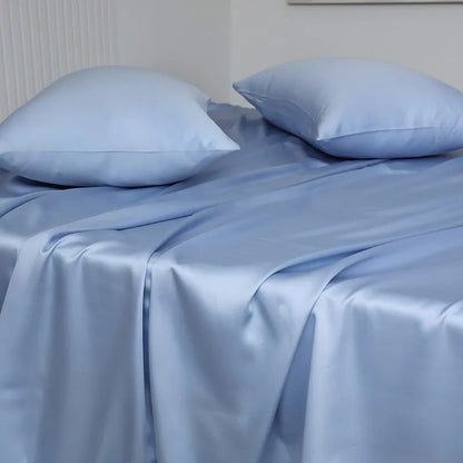 100%Organic Eucalyptus Plain Blue Flat Bed Sheets Lyocell Silky Soft Smooth Breathable Gentle to Skin Pillow shams