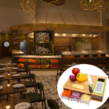 Kitchen Chopping Bamboo Cutting Board Set with Container & Vegetable Grater Drawer Style Multifunctional Household Kitchen Tools