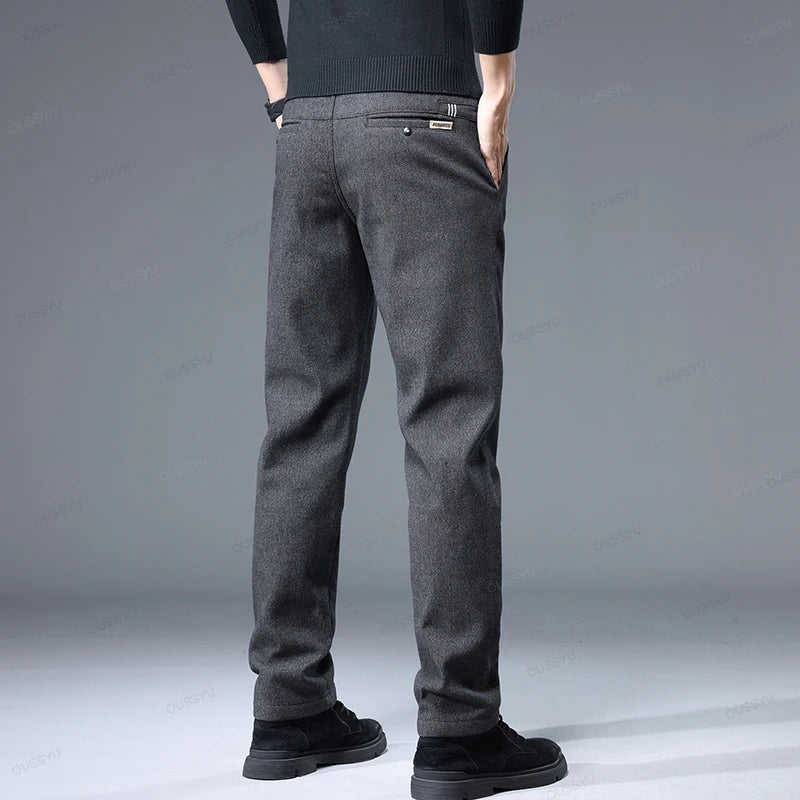 Brand Clothing High Quality Autumn Winter Men's Casual Pants Business Fashion Stretch Thick Cotton Bamboo Fiber Trousers Male
