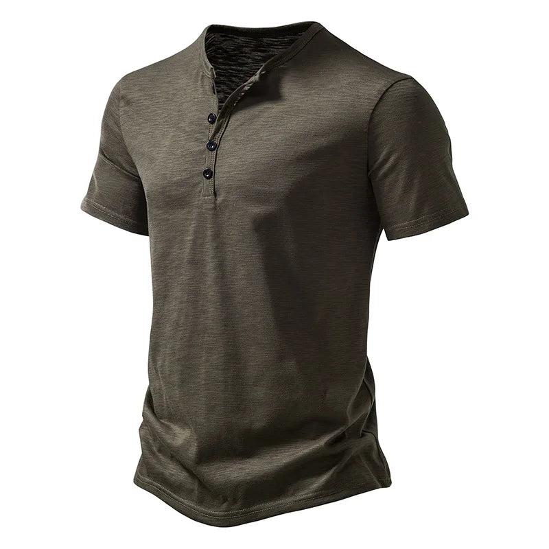 Bamboo Fiber T Shirt Men Casual High Quality Summer Short Sleeve Henley Neck Mens T Shirts Fashion Basic T-shirt Male