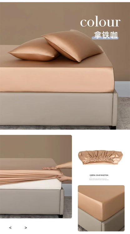Organic Bamboo Bed Fitted Sheet Solid Color Silky Bed Cover Luxury Mattress Cover with Rubber Band Double Queen Size Customized