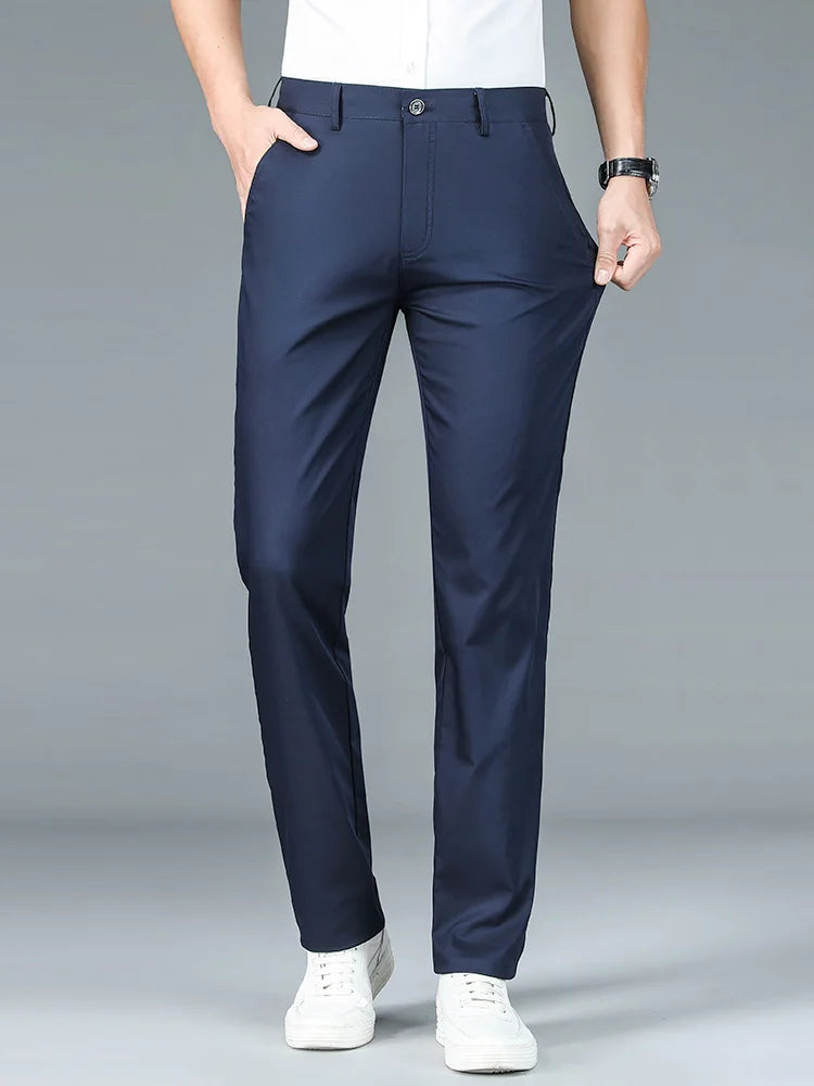 Brand Clothing Luxury Straight Business Suit Pants Men Bamboo Fiber Designer Summer Thin Elegant Casual Long Formal Trouser Male