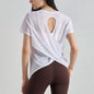 Bamboo Yarn Breathable Short-sleeved Sports Top Hollow Cross-beautiful Back Yoga Clothes Blouse Loose Round Neck Fitness Clothes
