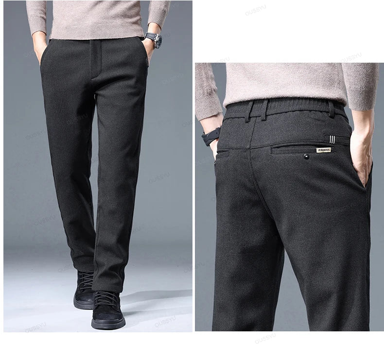 Brand Clothing High Quality Autumn Winter Men's Casual Pants Business Fashion Stretch Thick Cotton Bamboo Fiber Trousers Male