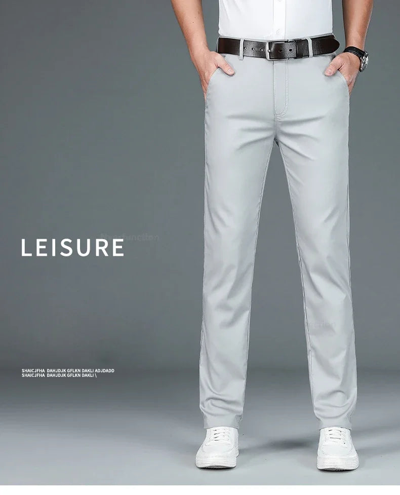 Bamboo Fiber Straight Business Pants Men Summer Clothes Fashion Classic Designer Breathable Casual Long Formal Trouser Male