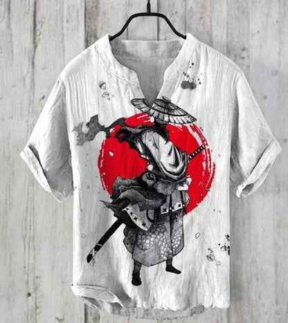 Men's and women's spring and summer cartoon characters bamboo linen loose V-neck short sleeve 2024 cheap and affordable T-shirt