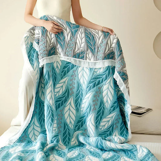 Bamboo fiber Puff blanket Jacquard bed plaid Stitch bed linen Antibacterial summer Blankets and bedspreads Home and decoration